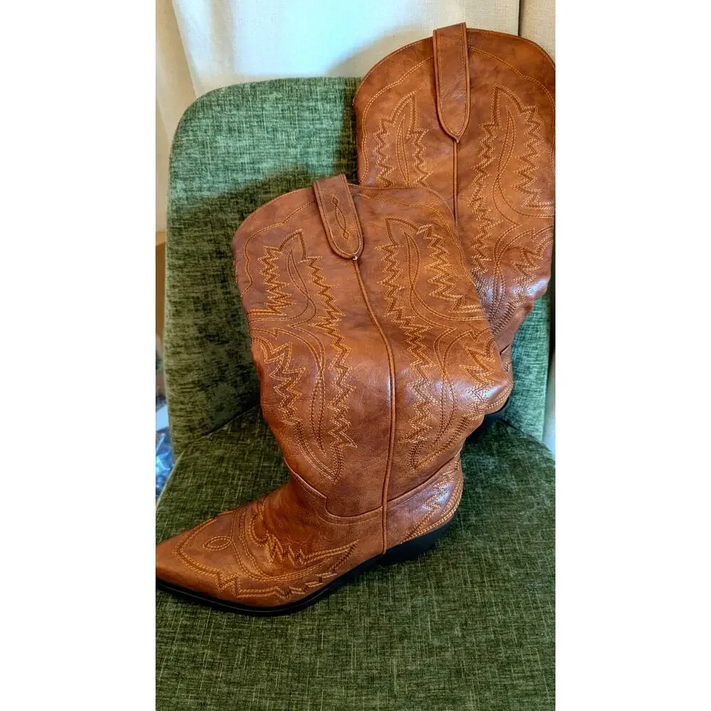 LeunDen Brown Cowboy Boots for Women, size 10